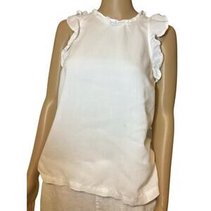 Cloth & Stone Anthropologie White Ruffle Sleeveless High Neck Blouse Top M